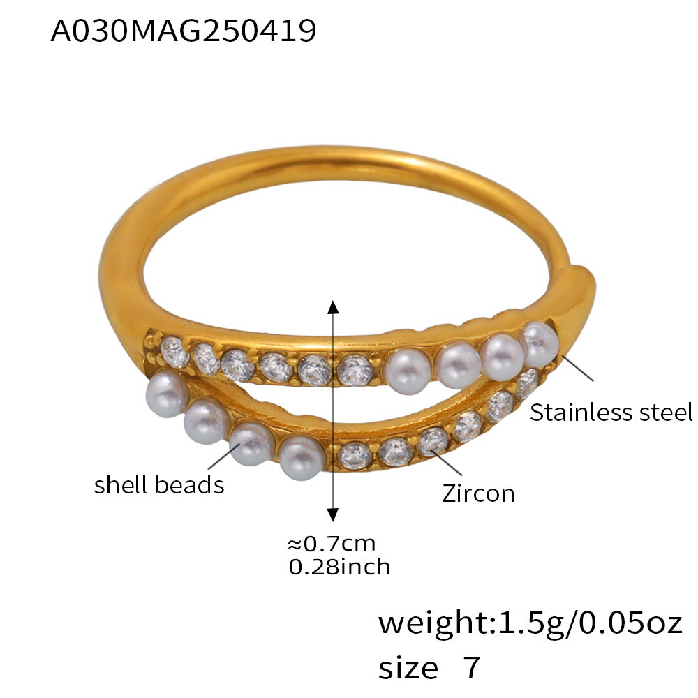 Retro Shell Pearl Ring, Ultra-Fine Shell Pearls & Diamond Accent, Gift for Her, Vintage Glamour