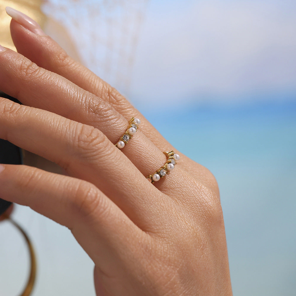 Retro Shell Pearl Ring, Ultra-Fine Shell Pearls & Diamond Accent, Gift for Her, Vintage Glamour