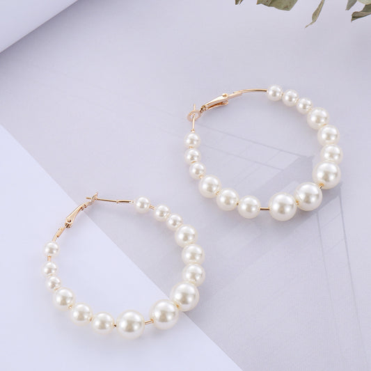 Elegant White Pearl Hoop Earrings, Minimalist Huggie Hoops, Gift for Her, Bridal Jewellery