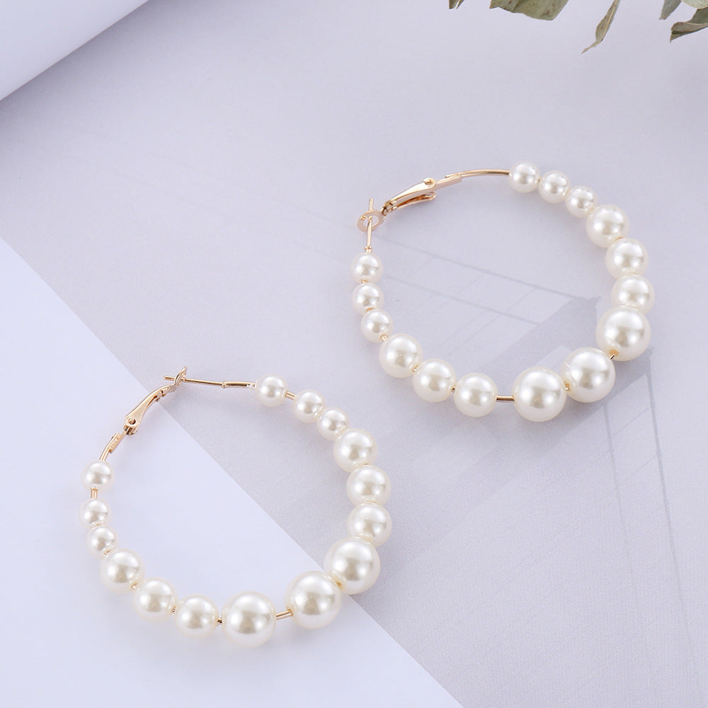 Elegant White Pearl Hoop Earrings, Minimalist Huggie Hoops, Gift for Her, Bridal Jewellery