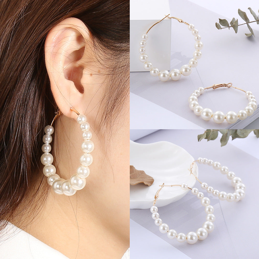 Elegant White Pearl Hoop Earrings, Minimalist Huggie Hoops, Gift for Her, Bridal Jewellery
