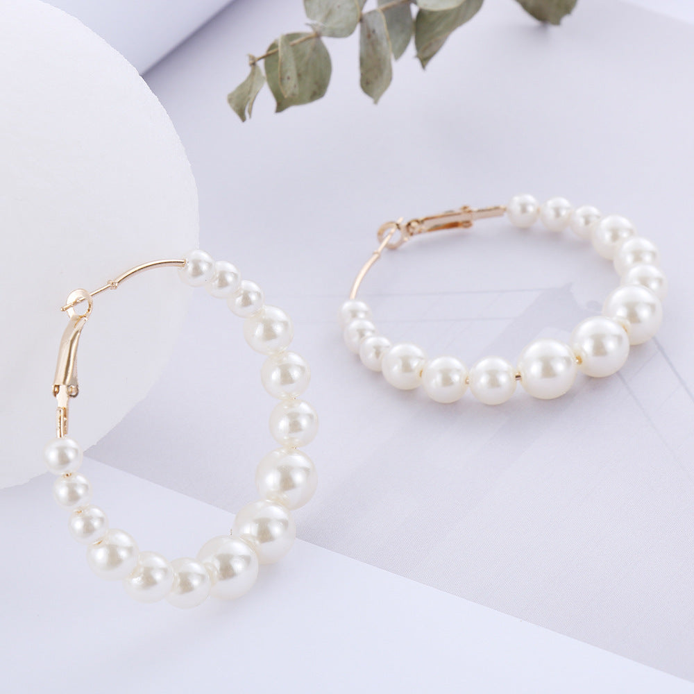 Elegant White Pearl Hoop Earrings, Minimalist Huggie Hoops, Gift for Her, Bridal Jewellery