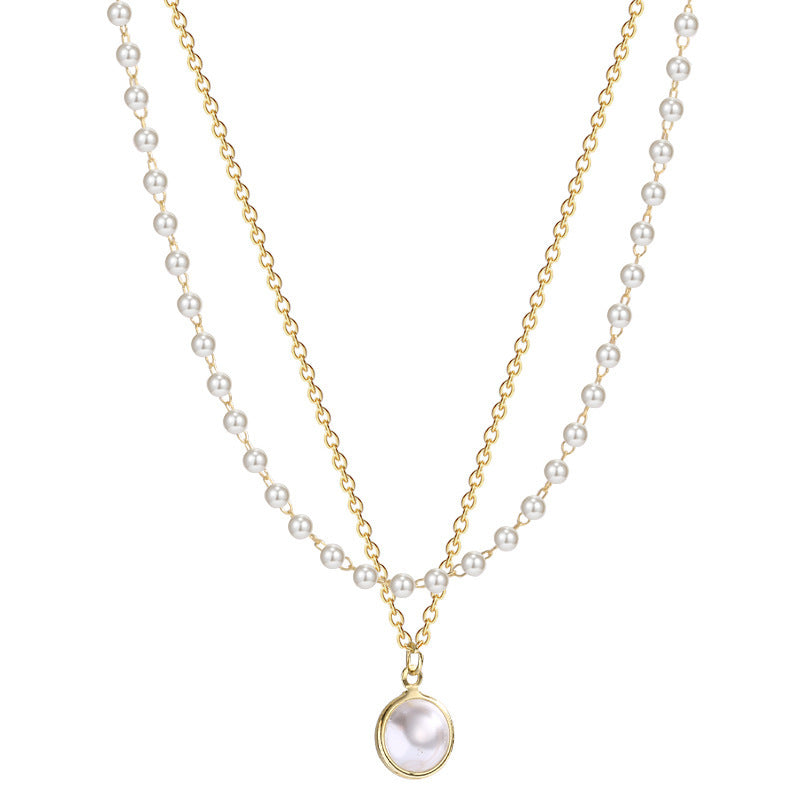 Summer Pearl Layered Necklace, Minimalist Gold & Pearl Pendant, Gift for Her, Beach Jewellery Trend