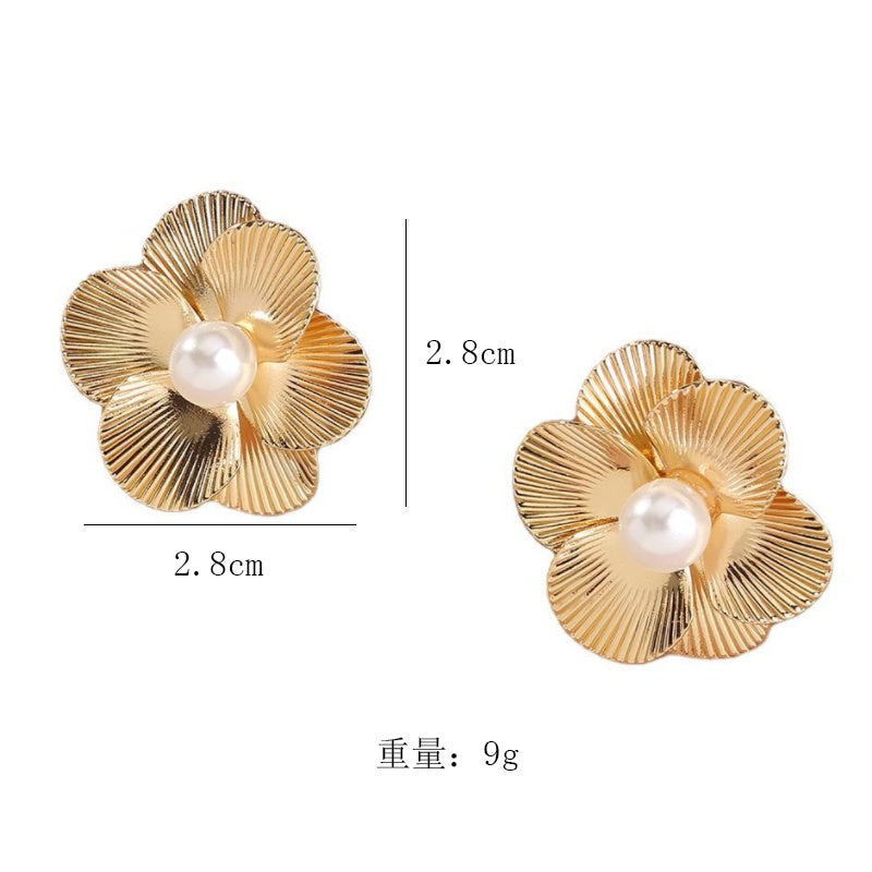 Pearl Stud Earrings, Dainty Six-Petal Design, Bridesmaid Gift, Vintage Style Jewellery