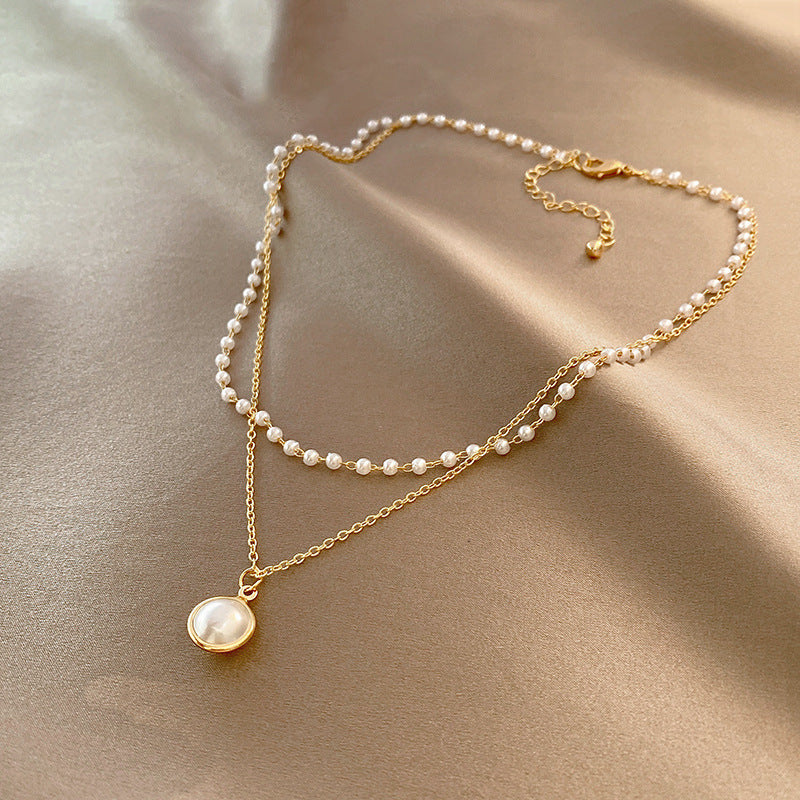 Summer Pearl Layered Necklace, Minimalist Gold & Pearl Pendant, Gift for Her, Beach Jewellery Trend