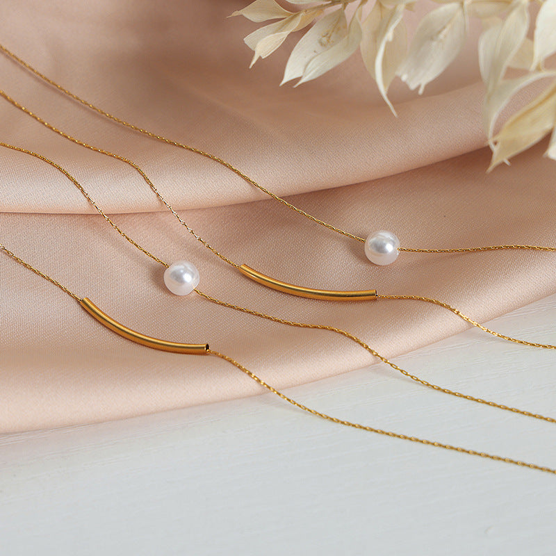 Shell Pearl Double Layer Necklace: Gold Color Chain, Boho Minimalist