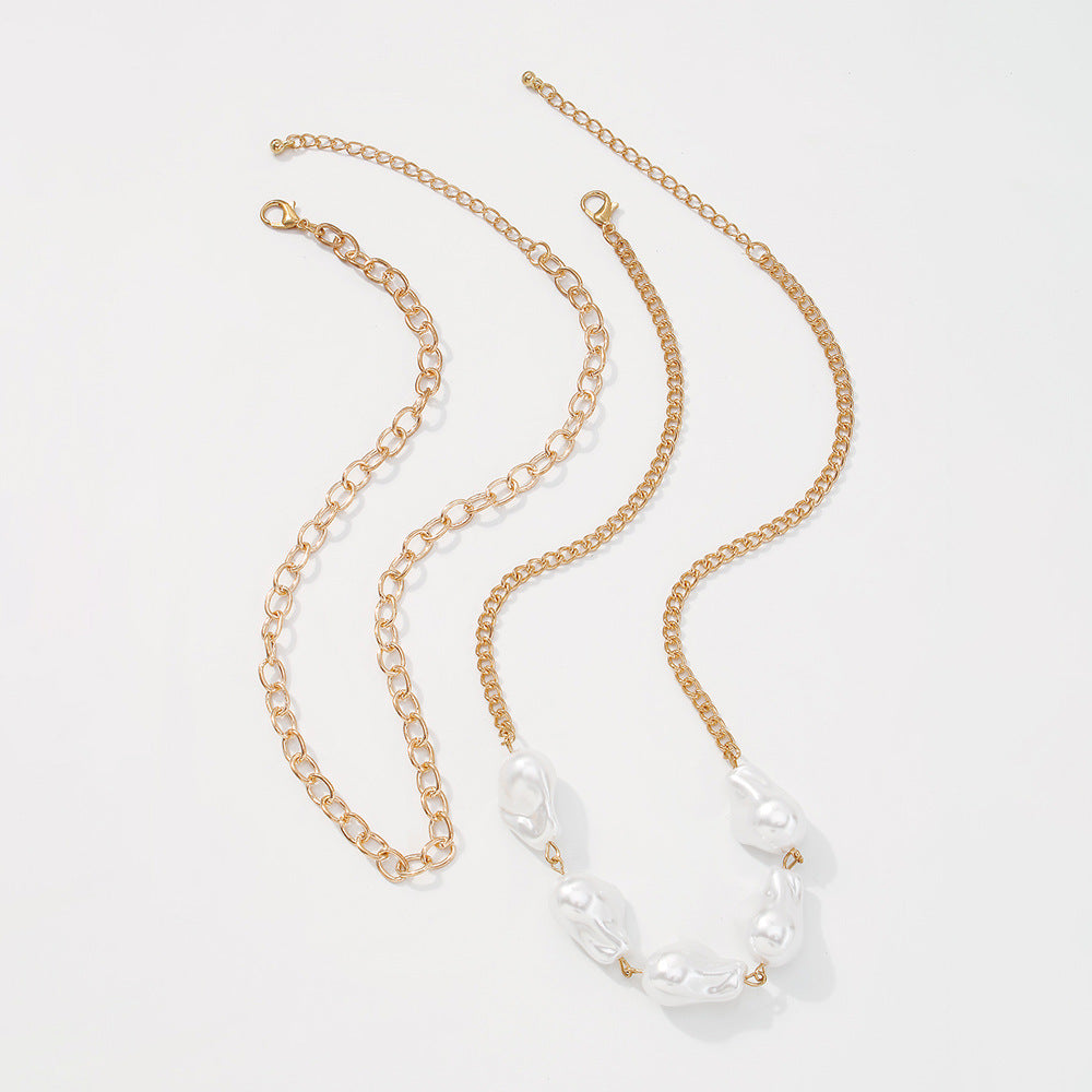 Pearl Layered Necklace, Rose Gold Minimalist Double Chain, Gift for Her