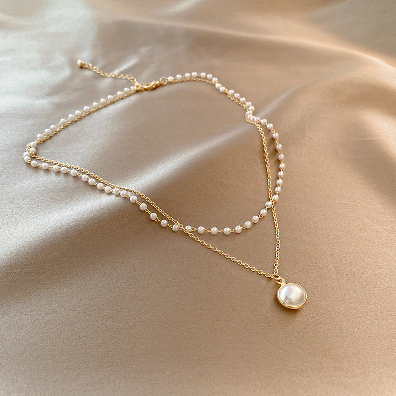 Summer Pearl Layered Necklace, Minimalist Gold & Pearl Pendant, Gift for Her, Beach Jewellery Trend