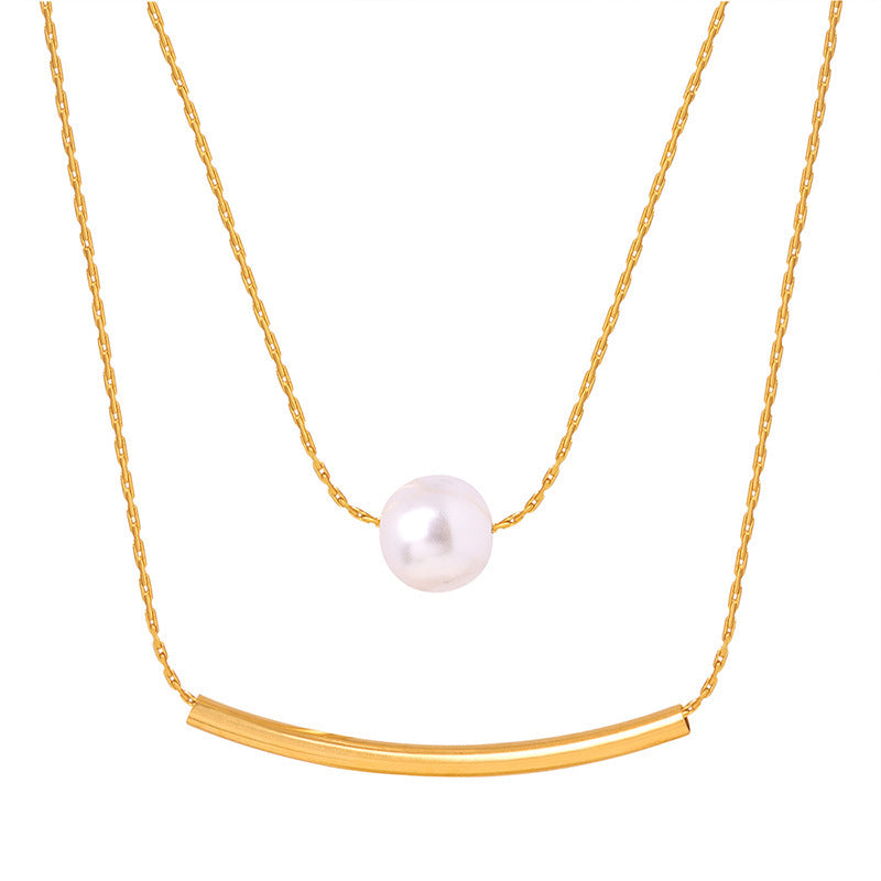 Shell Pearl Double Layer Necklace: Gold Color Chain, Boho Minimalist