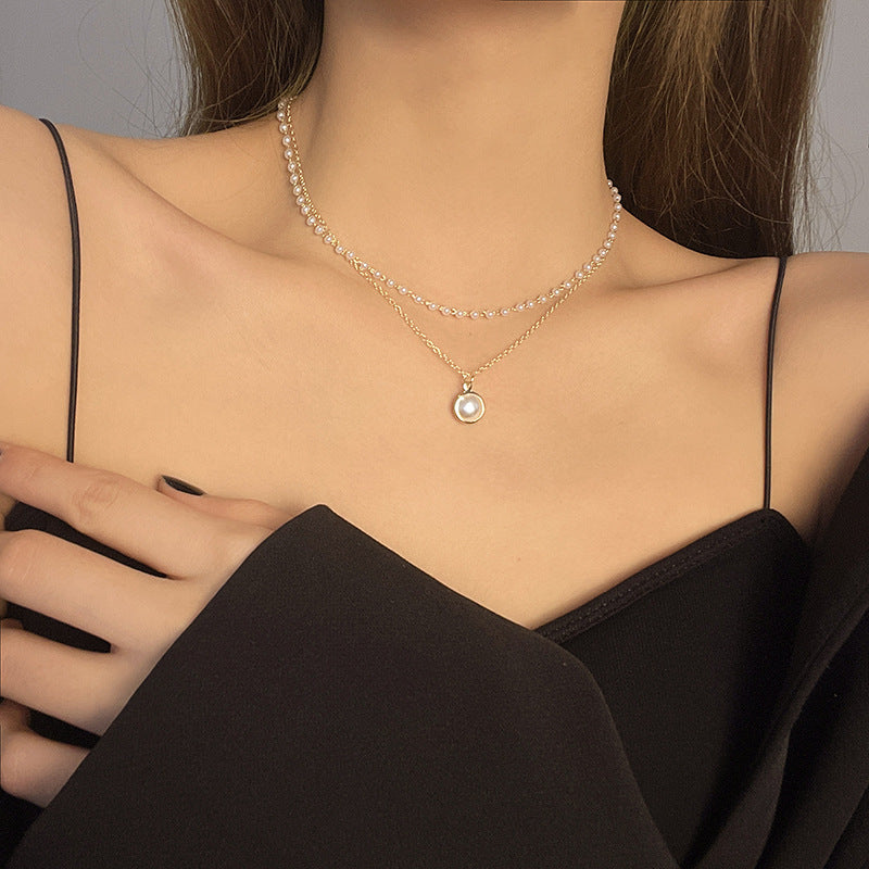 Summer Pearl Layered Necklace, Minimalist Gold & Pearl Pendant, Gift for Her, Beach Jewellery Trend