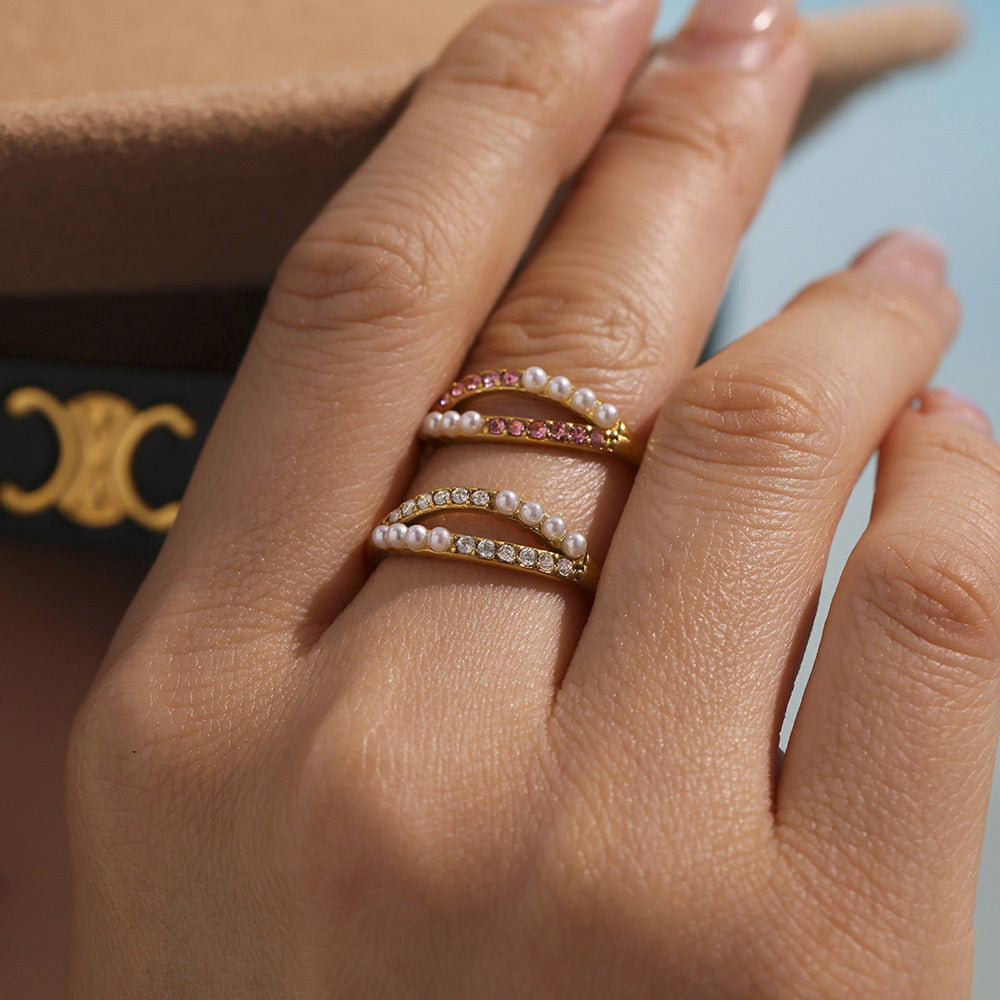 Retro Shell Pearl Ring, Ultra-Fine Shell Pearls & Diamond Accent, Gift for Her, Vintage Glamour