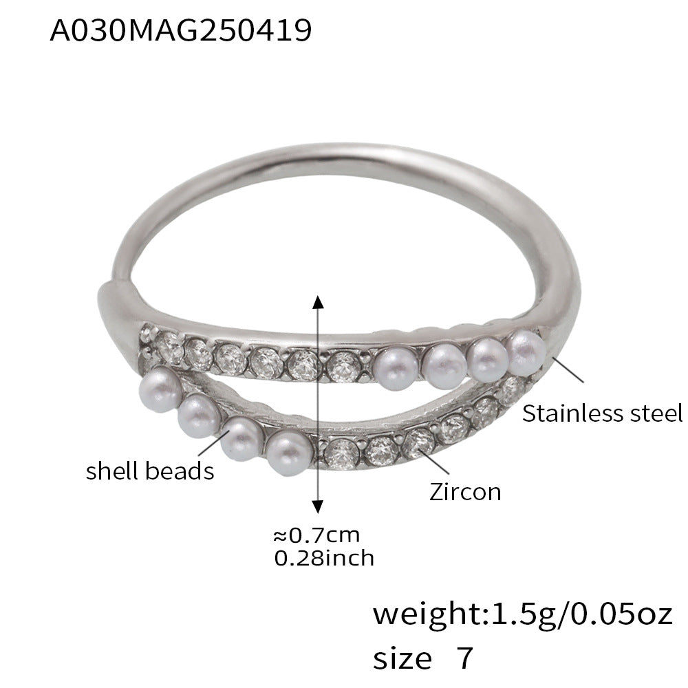 Retro Shell Pearl Ring, Ultra-Fine Shell Pearls & Diamond Accent, Gift for Her, Vintage Glamour