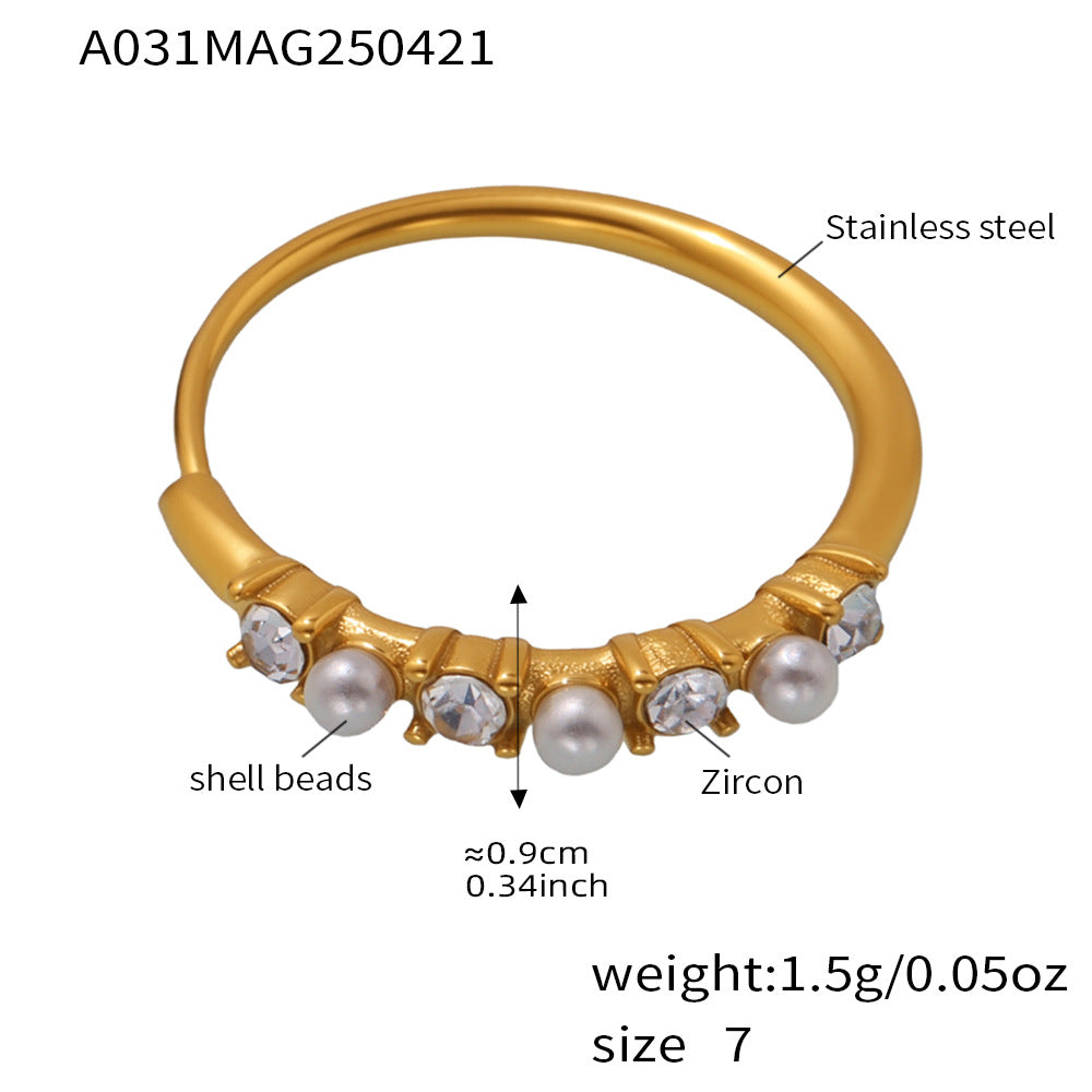 Retro Shell Pearl Ring, Ultra-Fine Shell Pearls & Diamond Accent, Gift for Her, Vintage Glamour