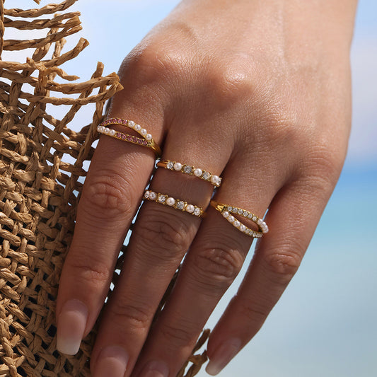 Retro Shell Pearl Ring, Ultra-Fine Shell Pearls & Diamond Accent, Gift for Her, Vintage Glamour