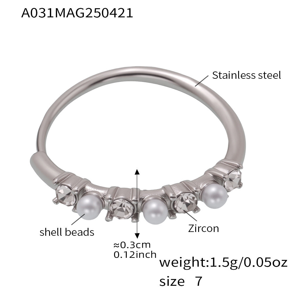 Retro Shell Pearl Ring, Ultra-Fine Shell Pearls & Diamond Accent, Gift for Her, Vintage Glamour
