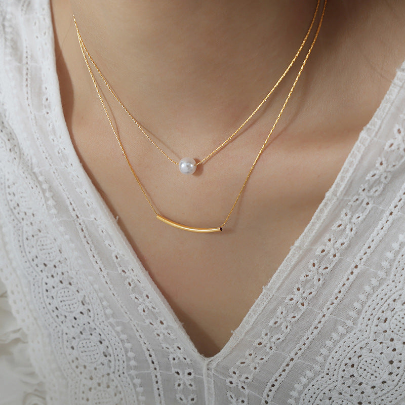 Shell Pearl Double Layer Necklace: Gold Color Chain, Boho Minimalist