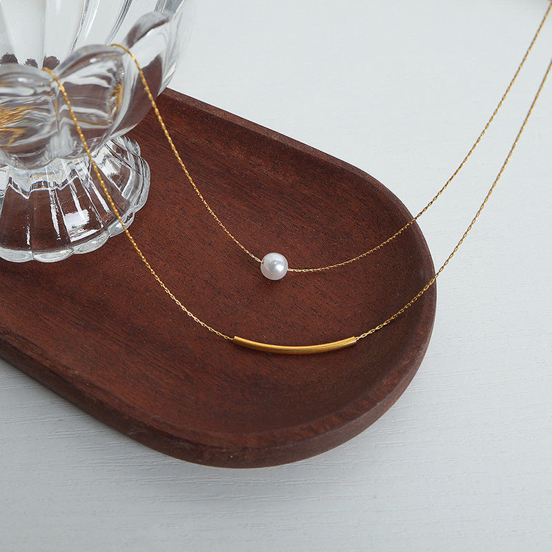 Shell Pearl Double Layer Necklace: Gold Color Chain, Boho Minimalist