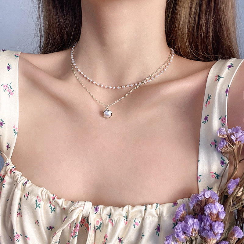 Summer Pearl Layered Necklace, Minimalist Gold & Pearl Pendant, Gift for Her, Beach Jewellery Trend